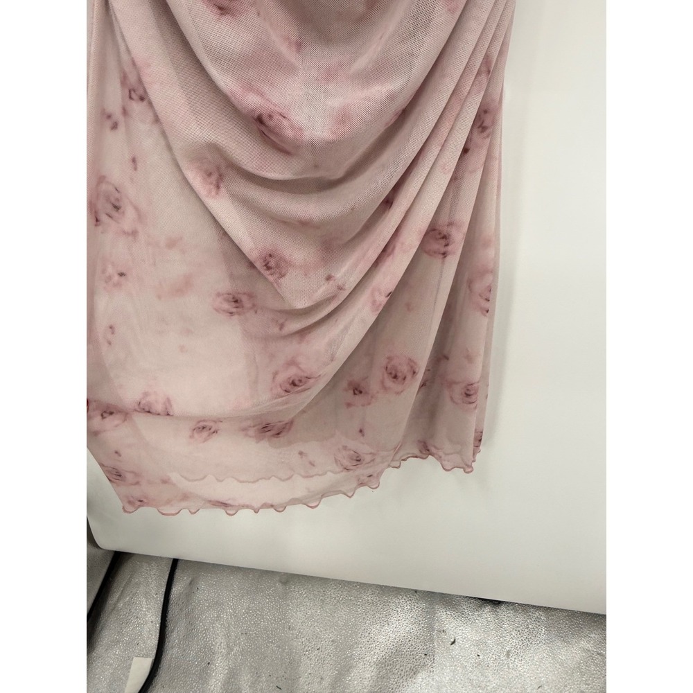 SHEIN‎ L Rose Floral Mesh Cowl Neck Ruched Midi Dress W  Pink Romantic Aesthetic - Picture 5 of 9